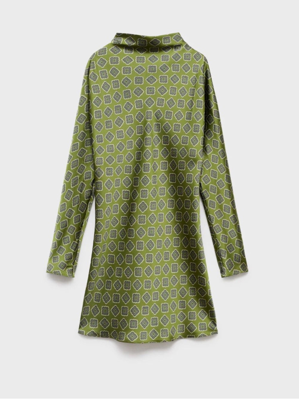 Mango Olive Green Geometric Satin Long-Sleeve Mini Dress - Picture 2 of 7